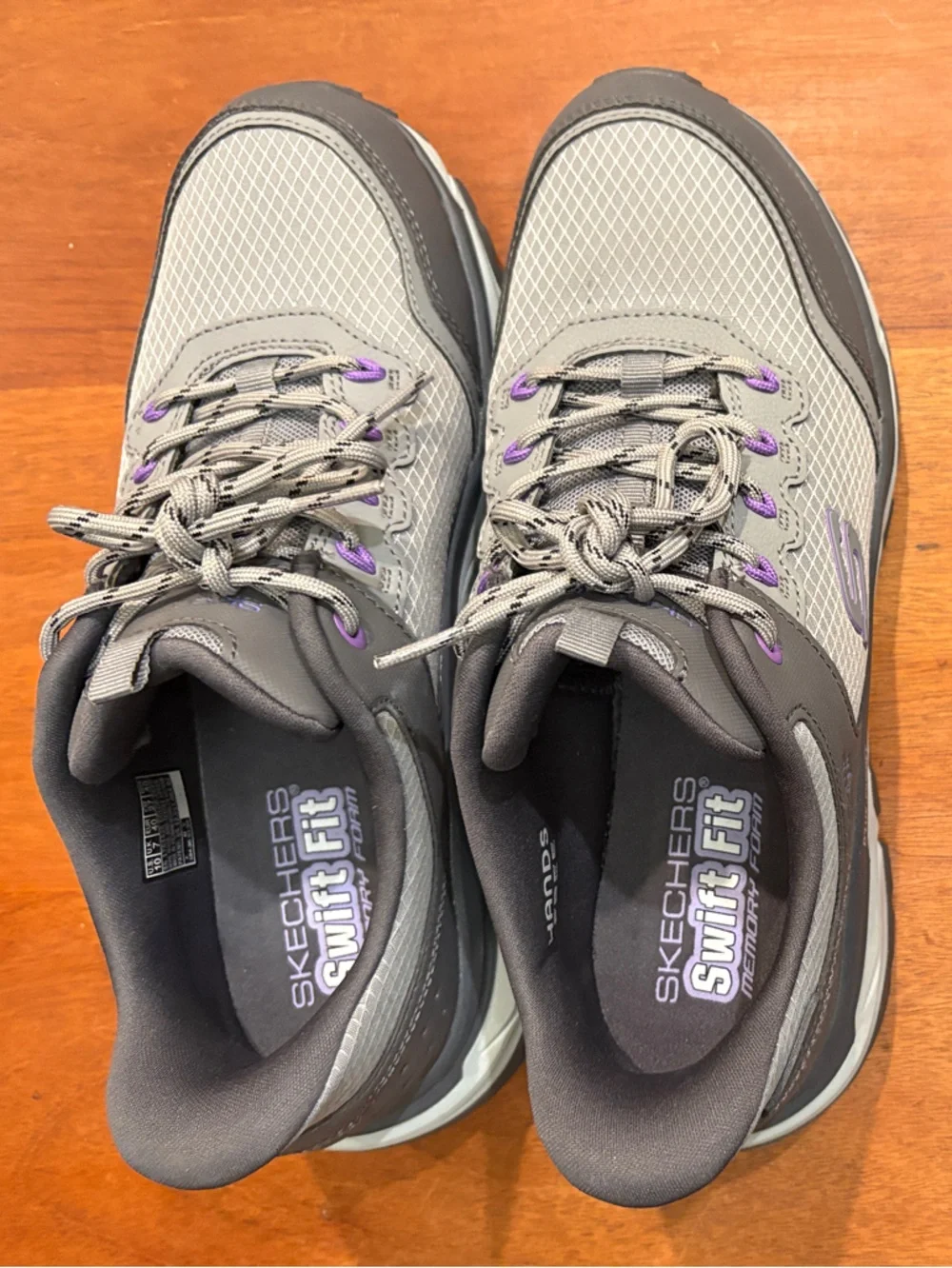 Skechers Swift Fit Women's Slip-On Walking Shoes - Gray with Purple Accents